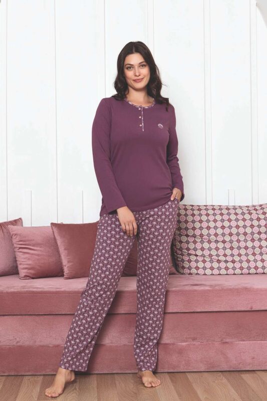 Kadın Pijama Takımı - Gülkurusu Etnik Desen Uzun Kol Likralı Penye 2890UKL - 2
