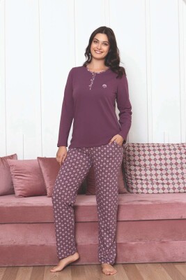 Kadın Pijama Takımı - Gülkurusu Etnik Desen Uzun Kol Likralı Penye 2890UKL - 3