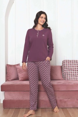 Kadın Pijama Takımı - Gülkurusu Etnik Desen Uzun Kol Likralı Penye 2890UKL - 4