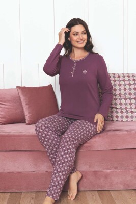 Kadın Pijama Takımı - Gülkurusu Etnik Desen Uzun Kol Likralı Penye 2890UKL - 5