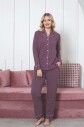 Kadın Pijama Takımı - Gülkurusu Puantiyeli Önden Düğmeli Likralı Penye 2888UK - 3