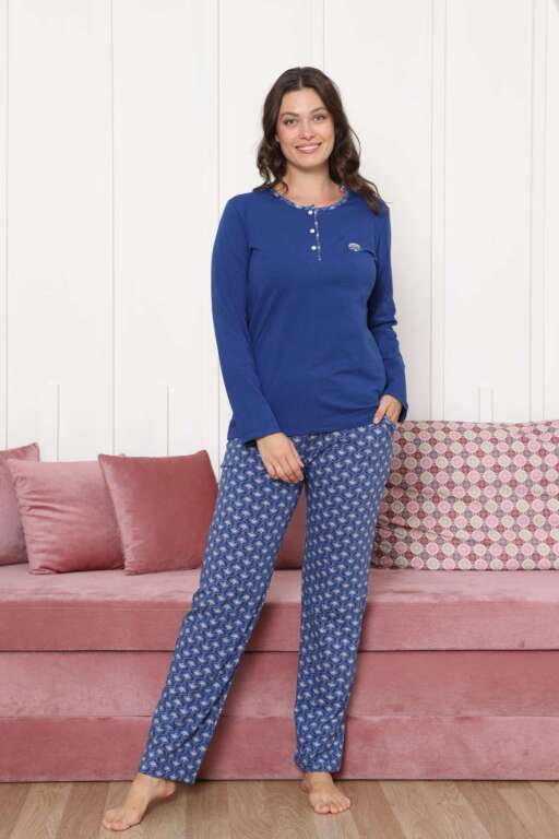 Kadın Pijama Takımı - İndigo Uzun Kollu Likralı Pamuk 2890UKL - 3