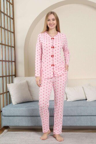Kadın Pijama Takımı - Kalp Desenli Raporlu İnterlok 2893UK - 1