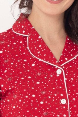 Kadın Pijama Takımı - Kırmızı Önden Düğmeli Uzun Kollu Penye 2769UY - Alimer (1)