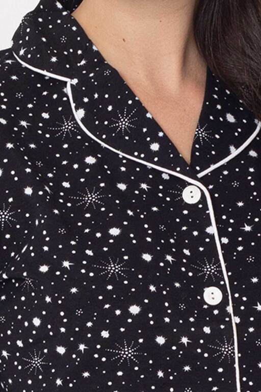 Kadın Pijama Takımı - Lacivert Önden Düğmeli Uzun Kollu Penye 2769UY - Alimer (1)