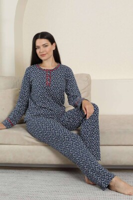 Kadın Pijama Takımı - Lacivert Papatya Desenli Uzun Kollu Likralı Pamuk 2881UK - Alimer (1)