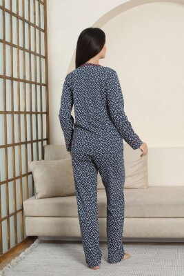 Kadın Pijama Takımı - Lacivert Papatya Desenli Uzun Kollu Likralı Pamuk 2881UK - 5