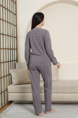 Kadın Pijama Takımı - Mürdüm Papatya Desenli Uzun Kollu Likralı Pamuk 2881UK - 5