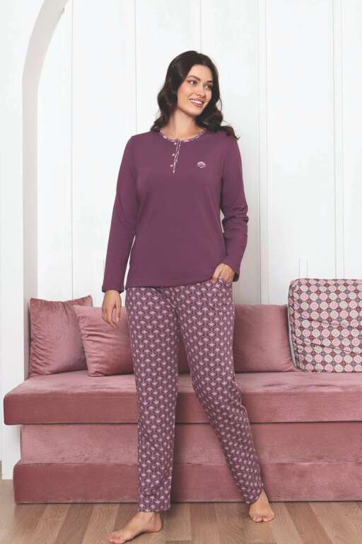 Kadın Pijama Takımı - Gülkurusu Uzun Kollu Likralı Pamuk 2890UKL - Alimer (1)