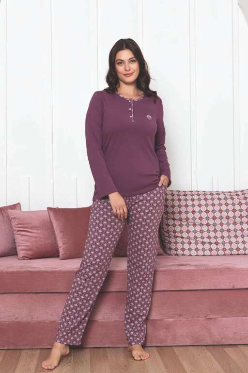Kadın Pijama Takımı - Gülkurusu Uzun Kollu Likralı Pamuk 2890UKL - 4
