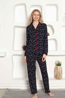 Kadın Pijama Takımı - Yıldız Desenli Önden Düğmeli Uzun Kollu Penye 2536UY - Alimer (1)