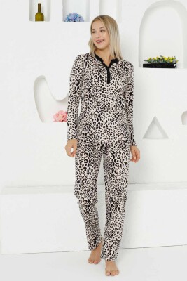 Kahverengi Leopar Uzun Kollu Bayan Pijama Takımı 2761UK - Alimer