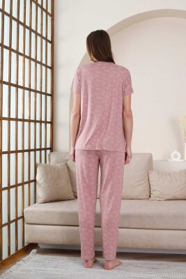 Kısa Kollu Bayan Pijama Takımı - Gülkurusu Çiçek Desen Likralı Viskon 2851KY - 5