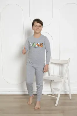 Kışlık Erkek Çocuk Pijaması - Gri Renk İki İplik Baskılı 5172UKL - Alimer (1)