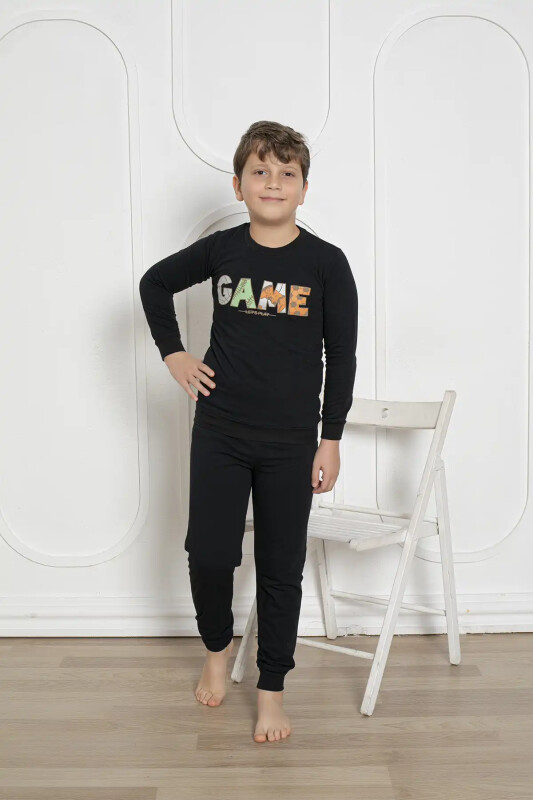 Kışlık Erkek Çocuk Pijaması - Siyah Renk İki İplik Baskılı 5172UKL - Alimer