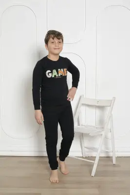 Kışlık Erkek Çocuk Pijaması - Siyah Renk İki İplik Baskılı 5172UKL - Alimer (1)