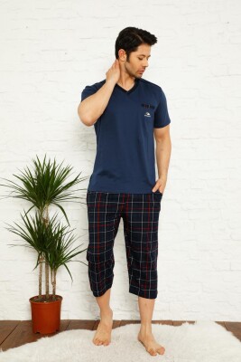 Koyu İndigo Ekoseli Bermuda Erkek Pijama Takımı 1167B - 2
