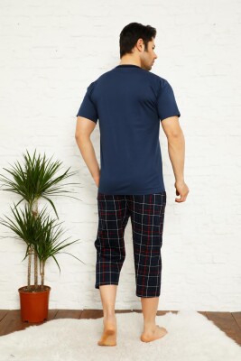 Koyu İndigo Ekoseli Bermuda Erkek Pijama Takımı 1167B - 5
