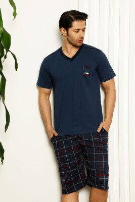 Koyu İndigo Ekoseli Şortlu Erkek Pijama Takımı 1167ŞT - 4