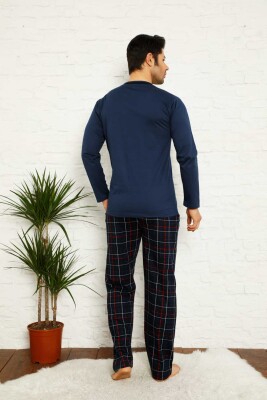 Koyu İndigo Ekoseli Uzun Kollu Erkek Pijama Takımı 1167UY - 5