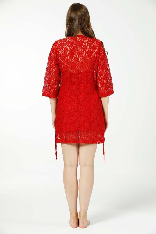 Kırmız Güpür Gecelik Sabahlık Seti 2437 - Alimer (1)