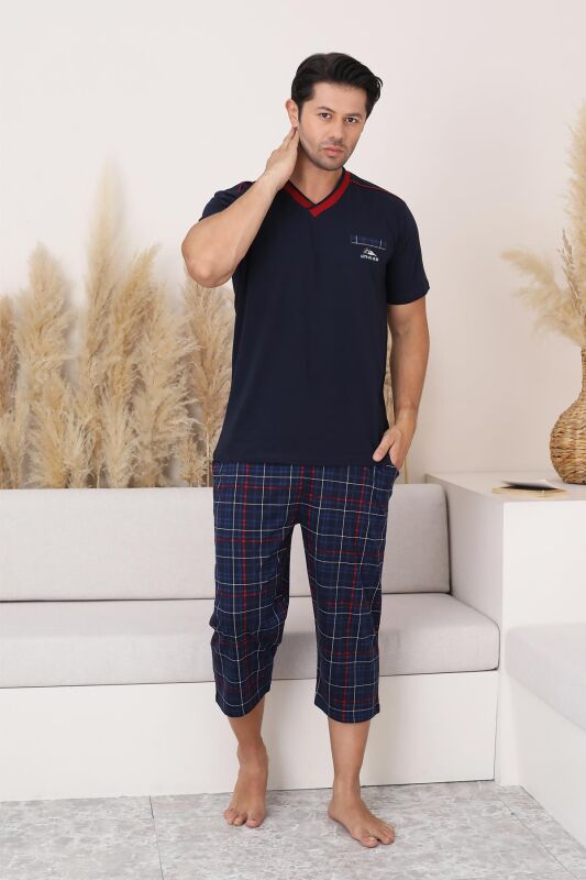 Lacivert Ekoseli Bermuda Erkek Pijama Takımı 1167B - 2