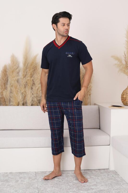 Lacivert Ekoseli Bermuda Erkek Pijama Takımı 1167B - 3