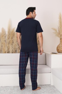 Lacivert Ekoseli Kısa Kollu Erkek Pijama Takımı 1167KY - 4