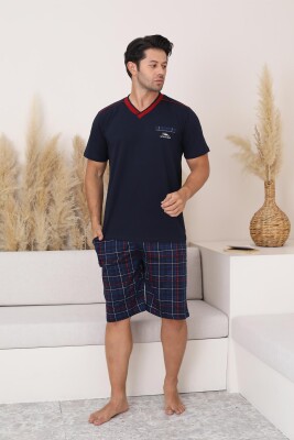 Lacivert Ekoseli Şortlu Erkek Pijama Takımı 1167ŞT - 1