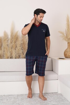 Lacivert Ekoseli Şortlu Erkek Pijama Takımı 1167ŞT - 2