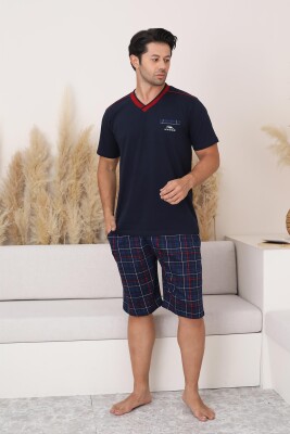 Lacivert Ekoseli Şortlu Erkek Pijama Takımı 1167ŞT - 3
