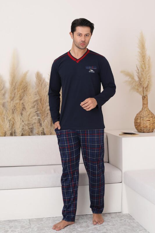 Lacivert Ekoseli Uzun Kollu Erkek Pijama Takımı 1167UY - 1