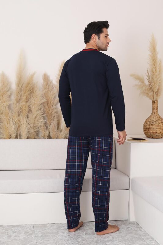 Lacivert Ekoseli Uzun Kollu Erkek Pijama Takımı 1167UY - 4
