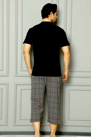 Lacivert Kareli Bermuda Cepli Penye Erkek Pijama Takımı 1162B - 3