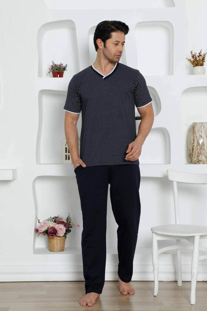 Lacivert Kısa Kollu Erkek Pijama Takımı 1199KY - 1