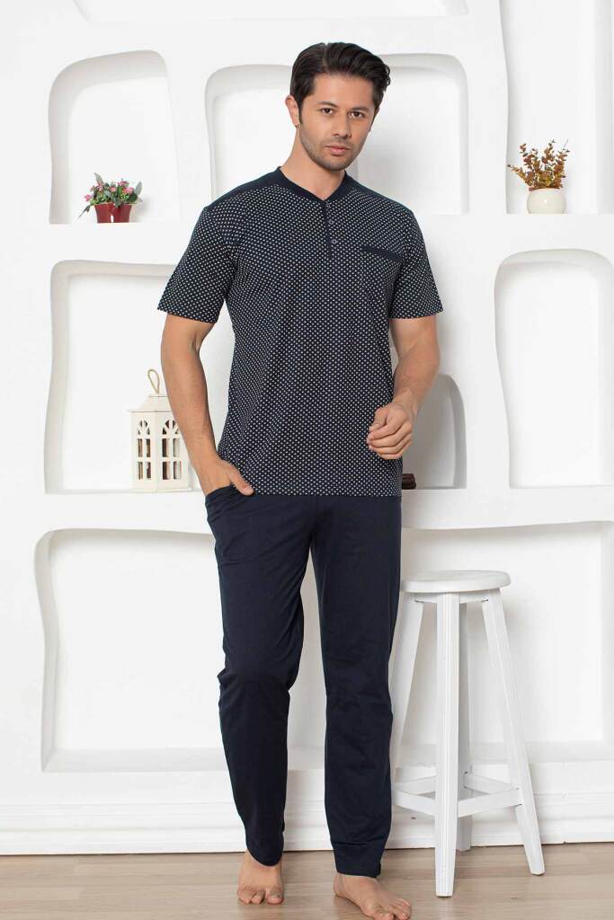 Lacivert Kısa Kollu Erkek Pijama Takımı 1203KY - 1
