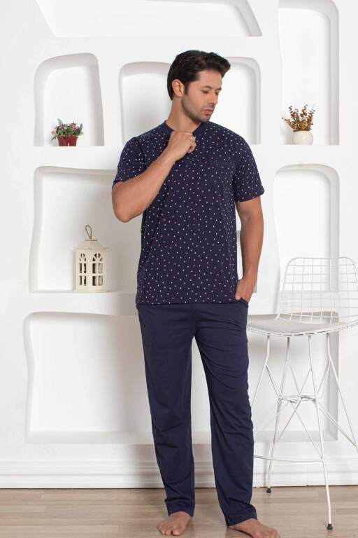 Lacivert Desenli Kısa Kollu Erkek Pijama Takımı 1205KY - 3