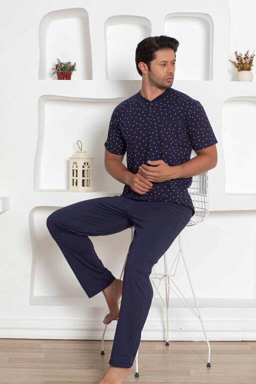 Lacivert Desenli Kısa Kollu Erkek Pijama Takımı 1205KY - Alimer (1)