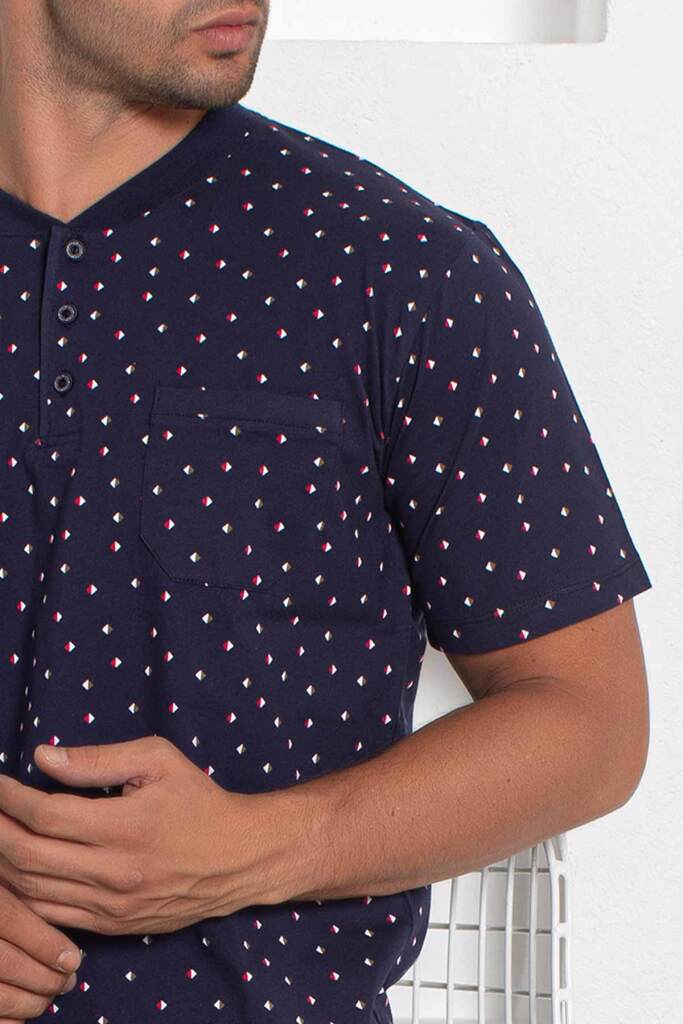 Lacivert Desenli Kısa Kollu Erkek Pijama Takımı 1205KY - 4