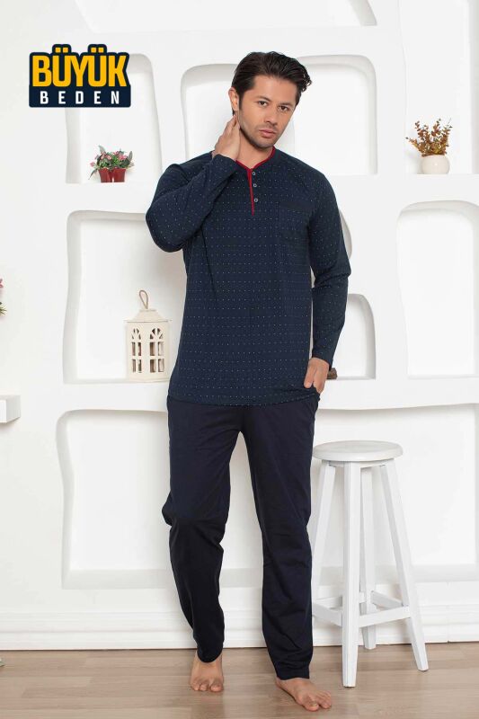  Büyük beden Erkek Pijama Takımı - Lacivert Renk Uzun Kollu Penye 1204UYB - 2