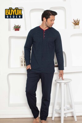  Büyük beden Erkek Pijama Takımı - Lacivert Renk Uzun Kollu Penye 1204UYB - 3