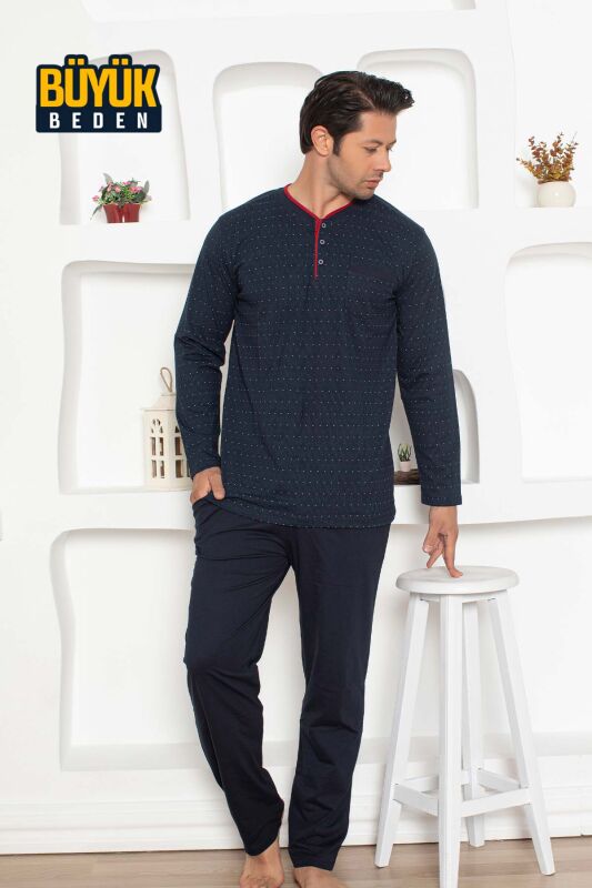  Büyük beden Erkek Pijama Takımı - Lacivert Renk Uzun Kollu Penye 1204UYB - 3