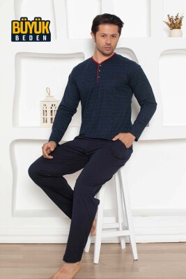  Büyük beden Erkek Pijama Takımı - Lacivert Renk Uzun Kollu Penye 1204UYB - 4
