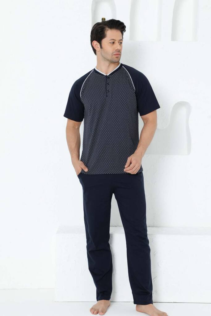 Lacivert Kısa Kollu Erkek Pijama Takımı 1200KY - 1