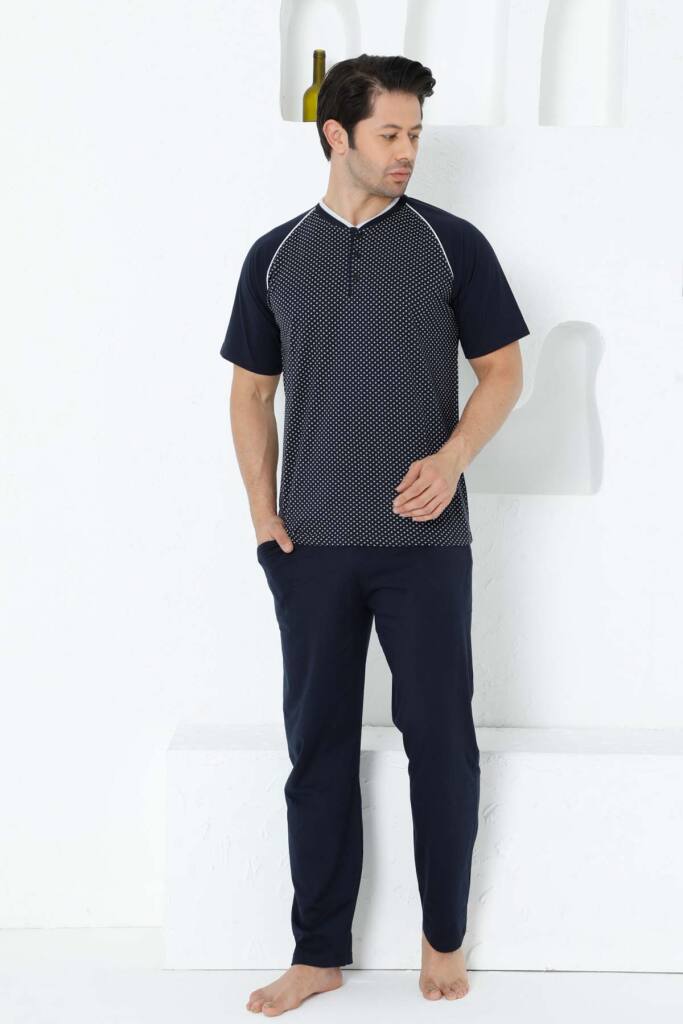 Lacivert Kısa Kollu Erkek Pijama Takımı 1200KY - 3