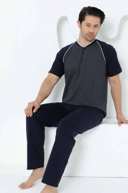 Lacivert Kısa Kollu Erkek Pijama Takımı 1200KY - 4