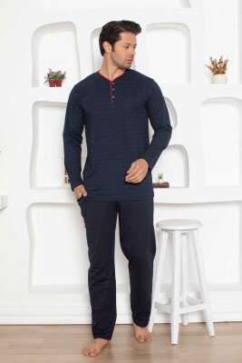 Desenli Erkek Pijama Takımı - Lacivert Renk Uzun Kollu Penye 1204UY - 1