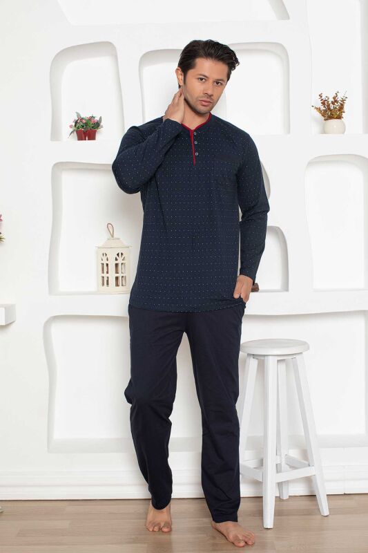 Desenli Erkek Pijama Takımı - Lacivert Renk Uzun Kollu Penye 1204UY - 2