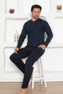 Desenli Erkek Pijama Takımı - Lacivert Renk Uzun Kollu Penye 1204UY - 4