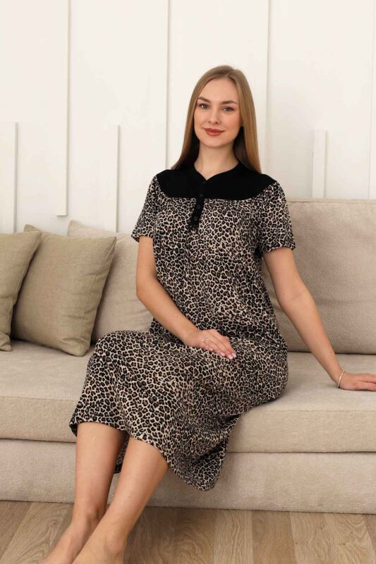 Leopar Desenli Boydan Gecelik - Kısa Kollu Likralı 2830KG - 2